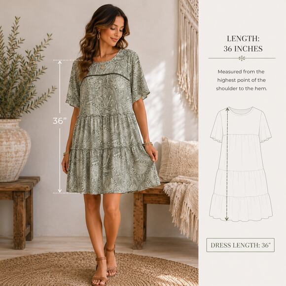 Knox Rose Dresses & Skirts - Knox Rose Dress Women's Size L Light Sage Paisley Tiered Casual Boho Summer
